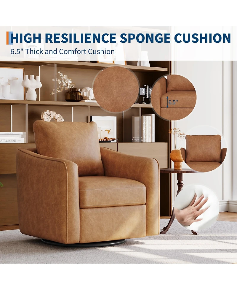 homfan 360 degrees Swivel Accent Chair, Modern Upholstered Armchair with Ergonomic Backrest, Plush Single Sofa for Living Room, Bedroom Office