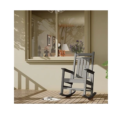 homfan 1 Piece Hdpe All-Weather Oversized Rocking Chair, High Back Porch Rocker for Patio Lawn Backyard Garden