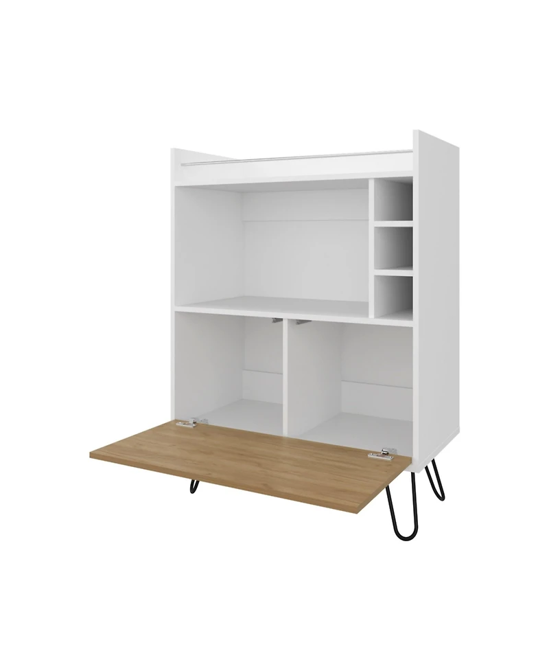 Fm Furniture Otho Bar Cabinet with Drop-Down Door, Wine Storage, Open Shelves, and Hairpin Legs