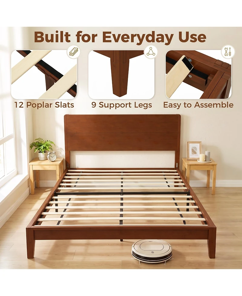Homcom Queen Bamboo Bed Frame with Headboard, Platform