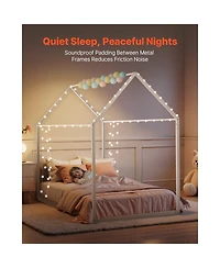 Sugift Twin Size Metal House Bed Frame with Steel Slat Support and Canopy Roof for Kids