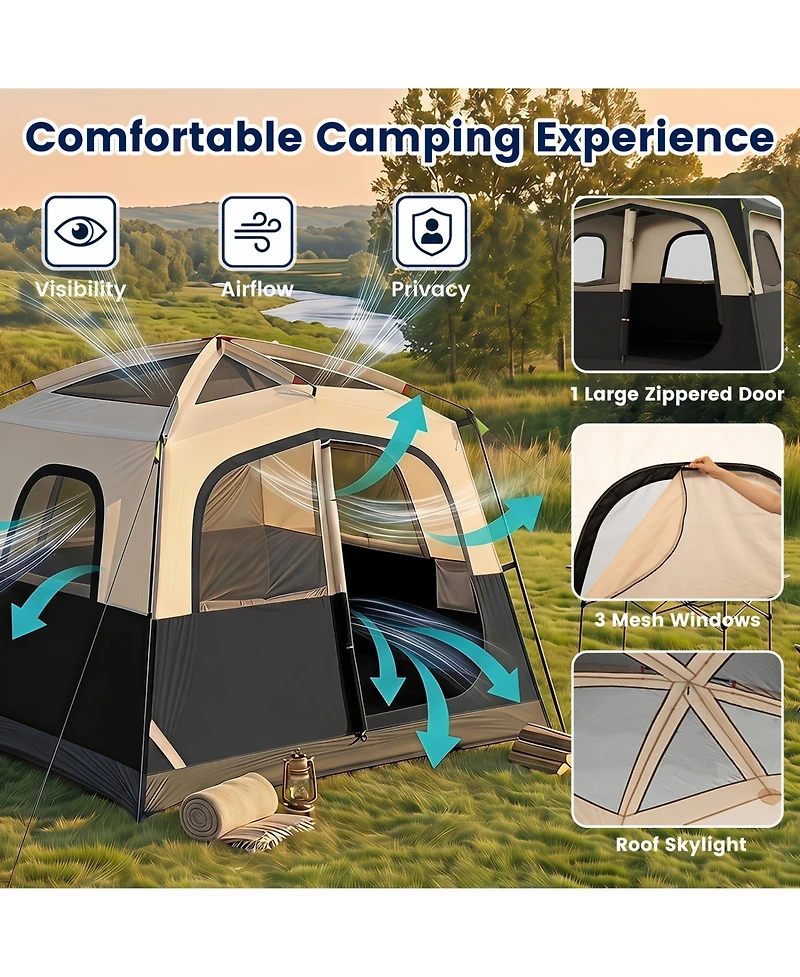 Gymax 6-Person Camping Tent with Top Rainfly Mesh Windows Large Door Ground Stakes