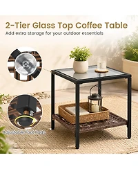 Gymax 3Piece Rattan Wicker Patio Conversation Set with Chairs 2-Tier Glass-Top Coffee Table