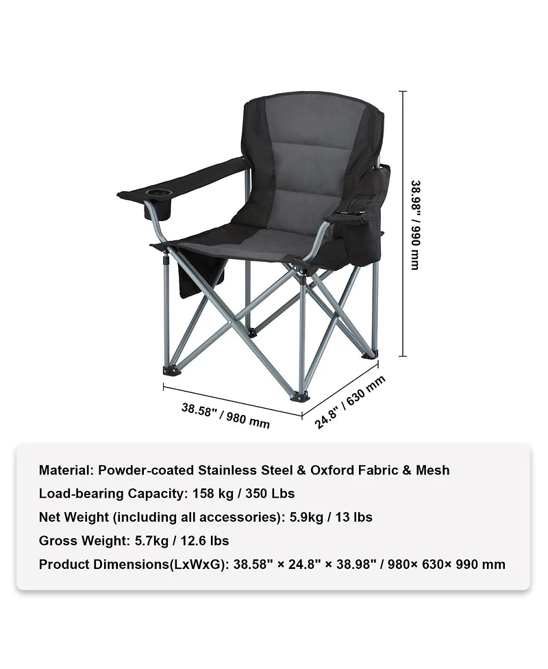 Slickblue Portable Outdoor Camping Chair with Padded Armrests, Side Pockets and Cooler Bag