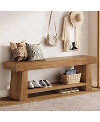 Tribesigns Wooden Entryway Bench with Shoe Storage: 63" 2-tier farmhouse bench with open shelves. Seating for hallway, foyer, end of bed