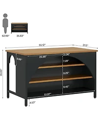 Tribesigns 55"Kitchen Island with 3 Storage Shelves:Modern island table with large countertop and seating.Coffee bar table for kitchen, dining room