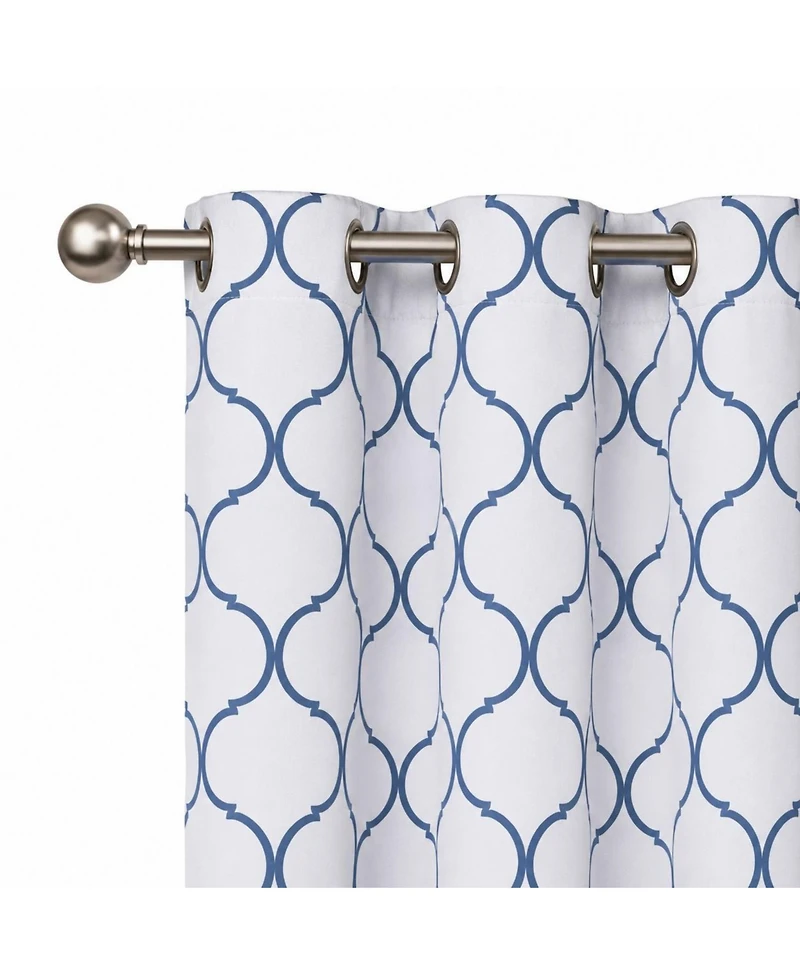 Kate Aurora Dorm Essentials Navy Trellis Grommet Top Window Curtain Panel Pair