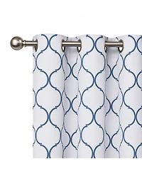 Kate Aurora Dorm Essentials Navy Trellis Grommet Top Window Curtain Panel Pair