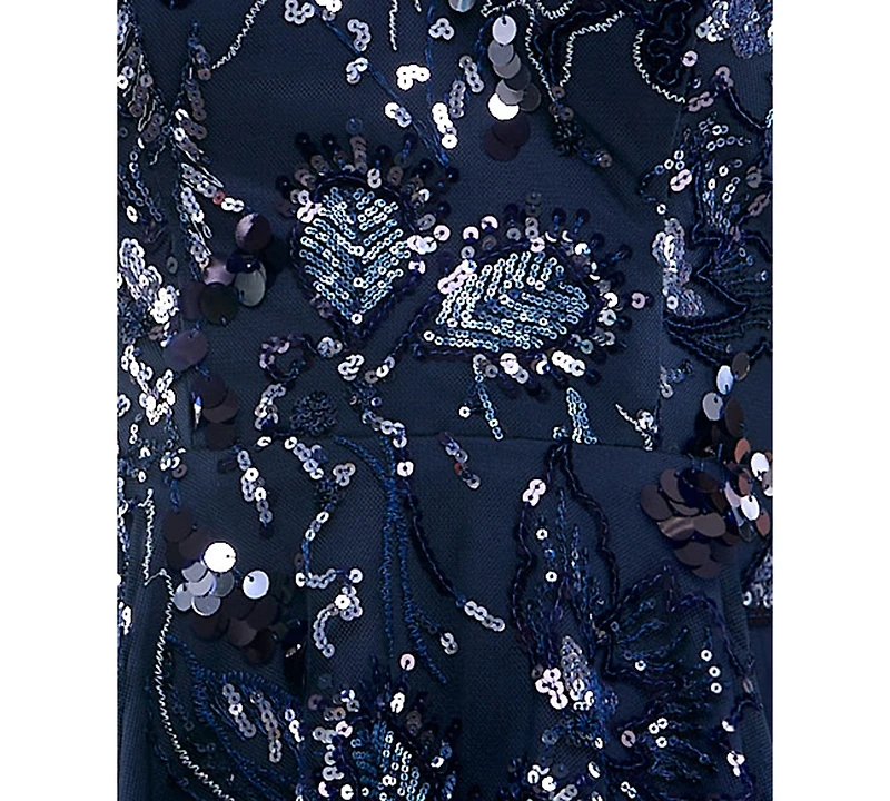 Seni & Cade Juniors' Sequin Floral-Embroidered Fit-and-Flare Mini Dress