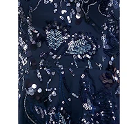 Seni & Cade Juniors' Sequin Floral-Embroidered Fit-and-Flare Mini Dress