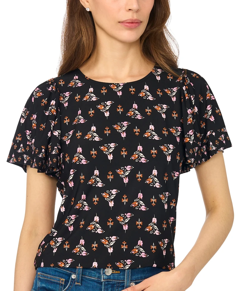 CeCe Women's Shirred Short-Sleeve Crew Neck Blouse