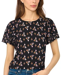 CeCe Women's Shirred Short-Sleeve Crew Neck Blouse