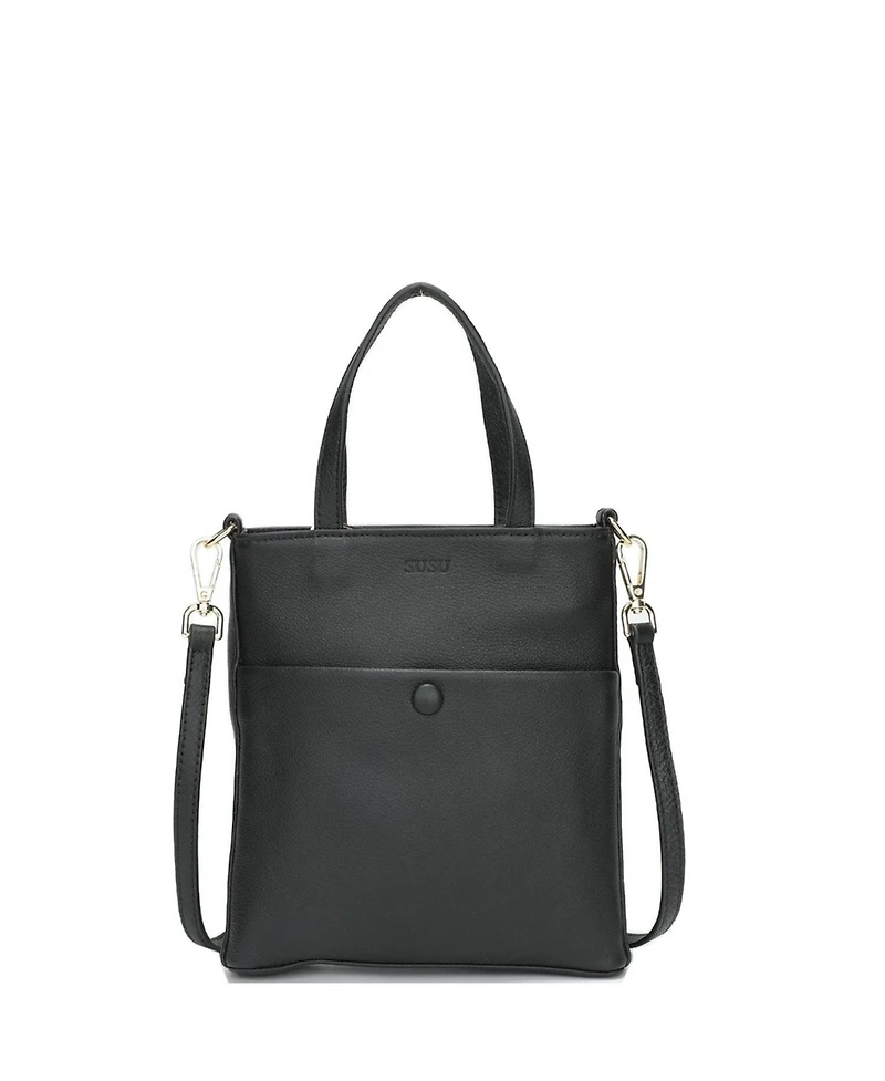 Susu Genuine Leather Small Crossbody Messenger Bag for Women, Mini Top Handle Purse with Adjustable Shoulder Strap and Front Pocket