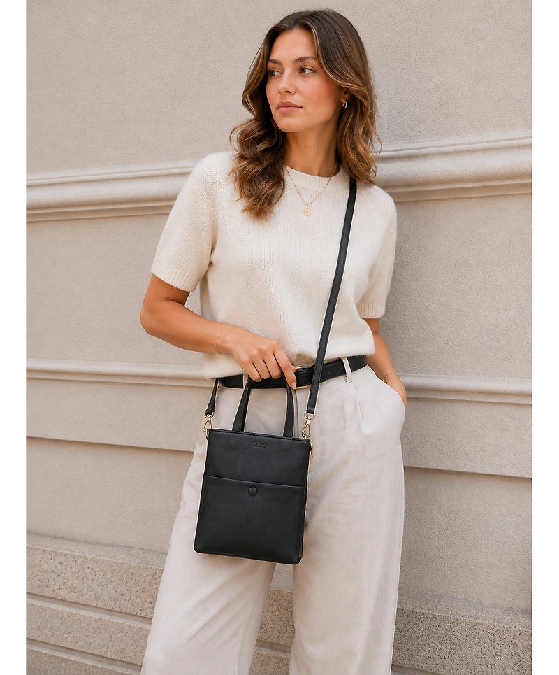 Susu Genuine Leather Small Crossbody Messenger Bag for Women, Mini Top Handle Purse with Adjustable Shoulder Strap and Front Pocket