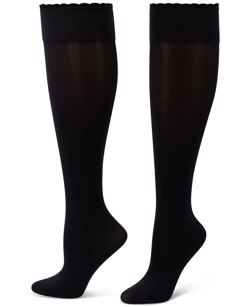 Hue Women's Compression Opaque Scalloped-Edge Knee-High Socks, 3-Pack