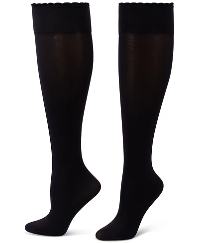 Hue Women's Compression Opaque Scalloped-Edge Knee-High Socks, 3-Pack