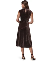 Donna Karan New York Women's Mock Neck Crinkled Velvet A-Line Dress