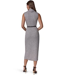 Donna Karan New York Women's Cowl Neck Attached Scarf Belted Sweater Dress