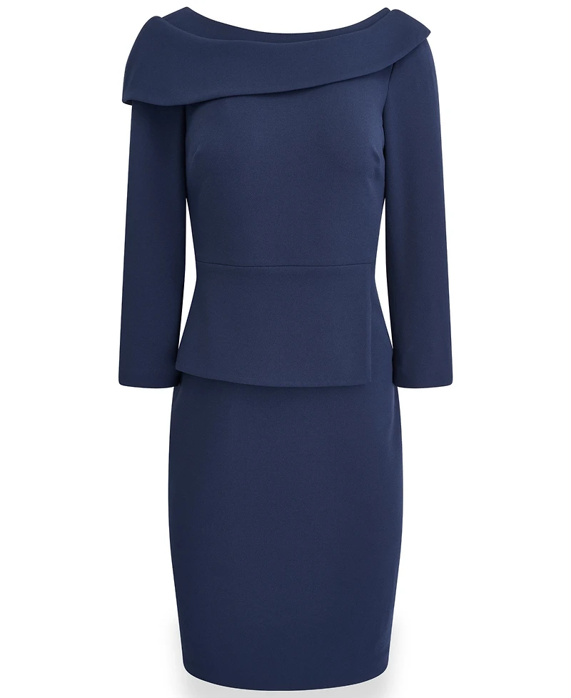 Donna Karan New York Women's Long-Sleeve Peplum Foldover Boat Neck Dress