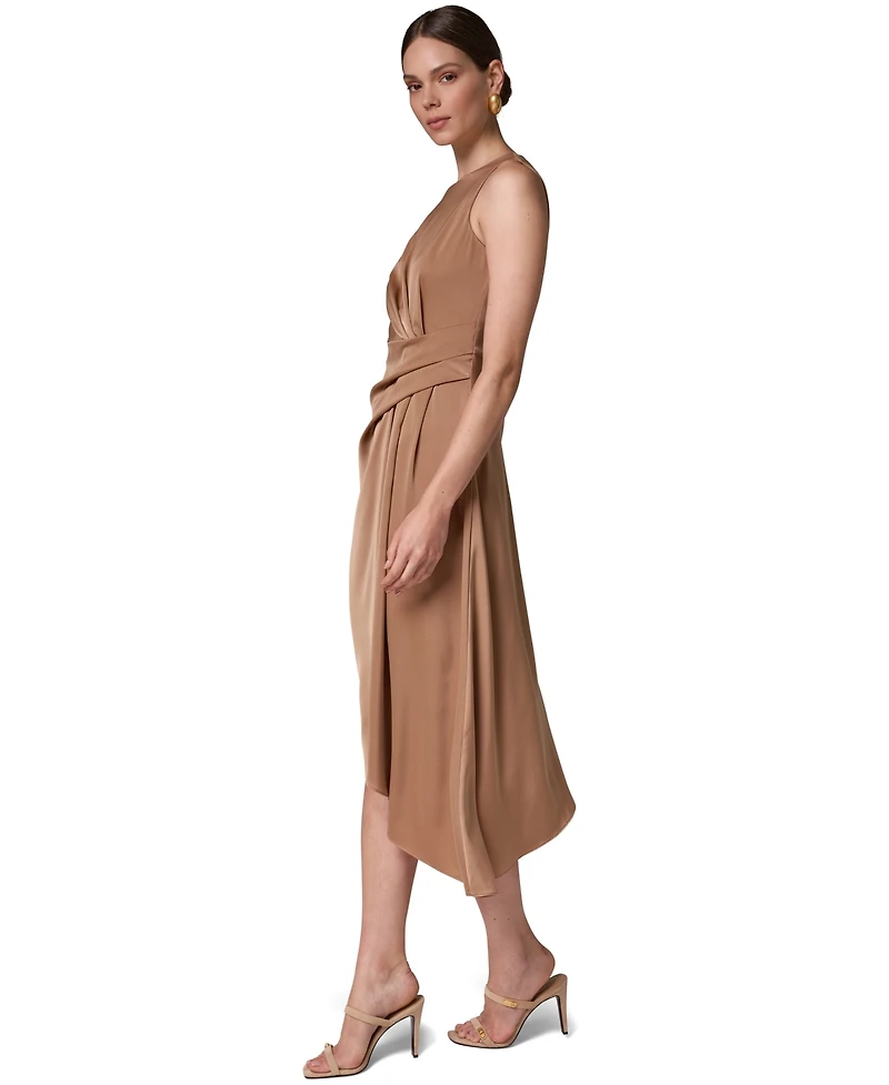 Donna Karan New York Women's Satin Draped-Waist Asymmetric-Hem Midi Dress
