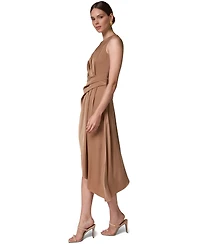 Donna Karan New York Women's Satin Draped-Waist Asymmetric-Hem Midi Dress