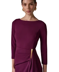 Donna Karan New York Women's Long-Sleeve Boat-Neck Side Cascade Ruffle Dress
