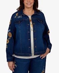 Alfred Dunner Plus Floral-Embroidered Denim Jacket