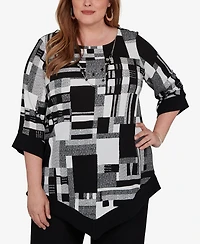 Alfred Dunner Plus Crewneck 3/4-Sleeve Tunic Top