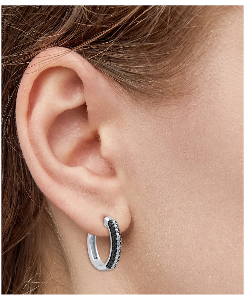 Black & White Diamond Hoop Earrings (1/6 ct. t.w.) in Sterling Silver