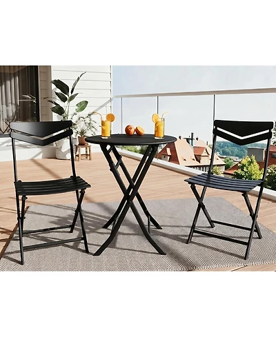 GarveeLife 3-Piece Folding Patio Bistro Set, Round Metal Table & 2 Chairs, Powder-Coated Steel, Balcony, Porch Garden