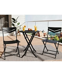 GarveeLife 3-Piece Folding Patio Bistro Set, Round Metal Table & 2 Chairs, Powder-Coated Steel, Balcony, Porch Garden