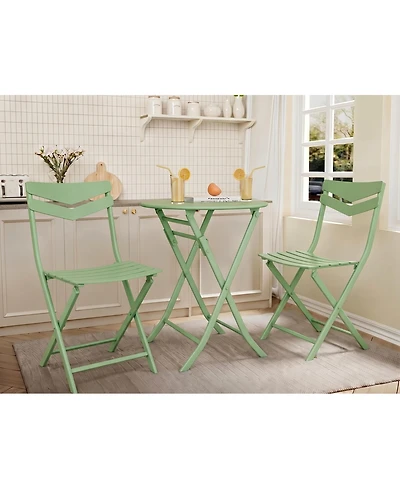 GarveeLife 3-Piece Folding Patio Bistro Set, Round Metal Table & 2 Chairs, Powder-Coated Steel, Balcony, Porch Garden