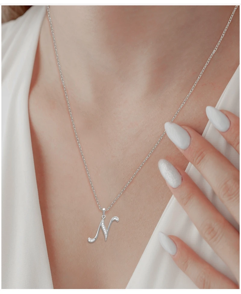 Diamond N Initial 18" Pendant Necklace (1/10 ct. t.w.) in Sterling Silver