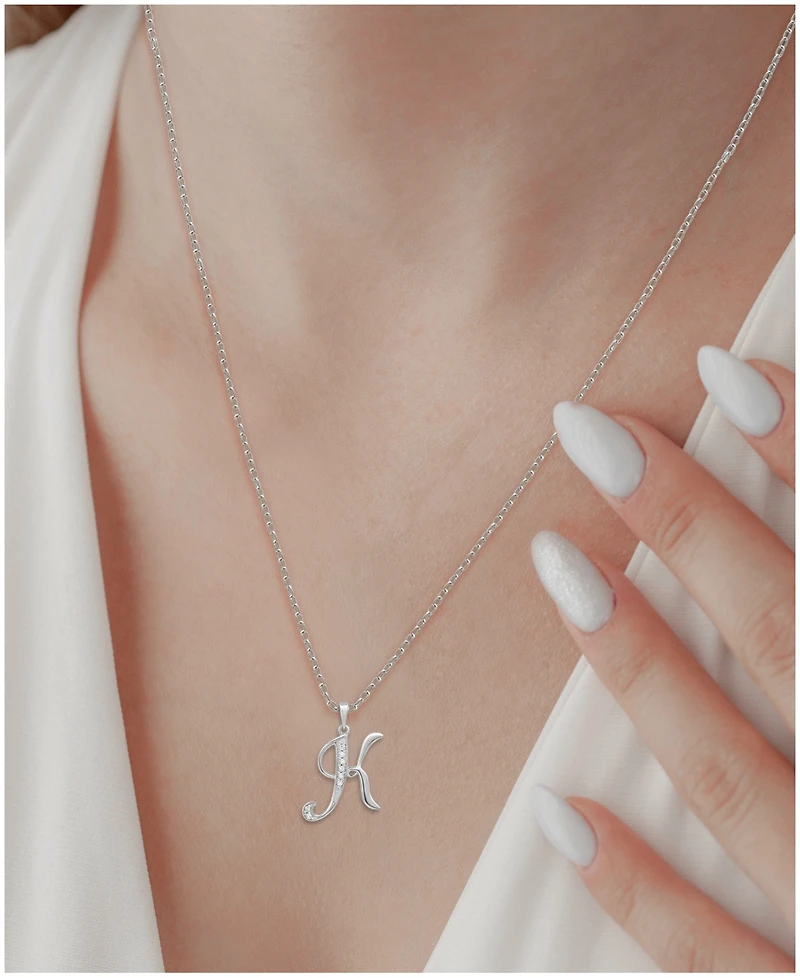 Diamond K Initial 18" Pendant Necklace (1/10 ct. t.w.) in Sterling Silver