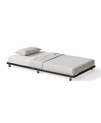 homfan Twin Metal Sofa Bed with Pull Out Lower Bed, Led Light Daybed Frame for Kids Bedroom Living Room Guest Room, Pink/Black
