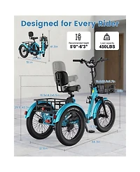 Mooncool TK2 Pro Adult Folding E-Trike with Reverse, 6-Speed, 1500W Peak, 20" Fat Tire