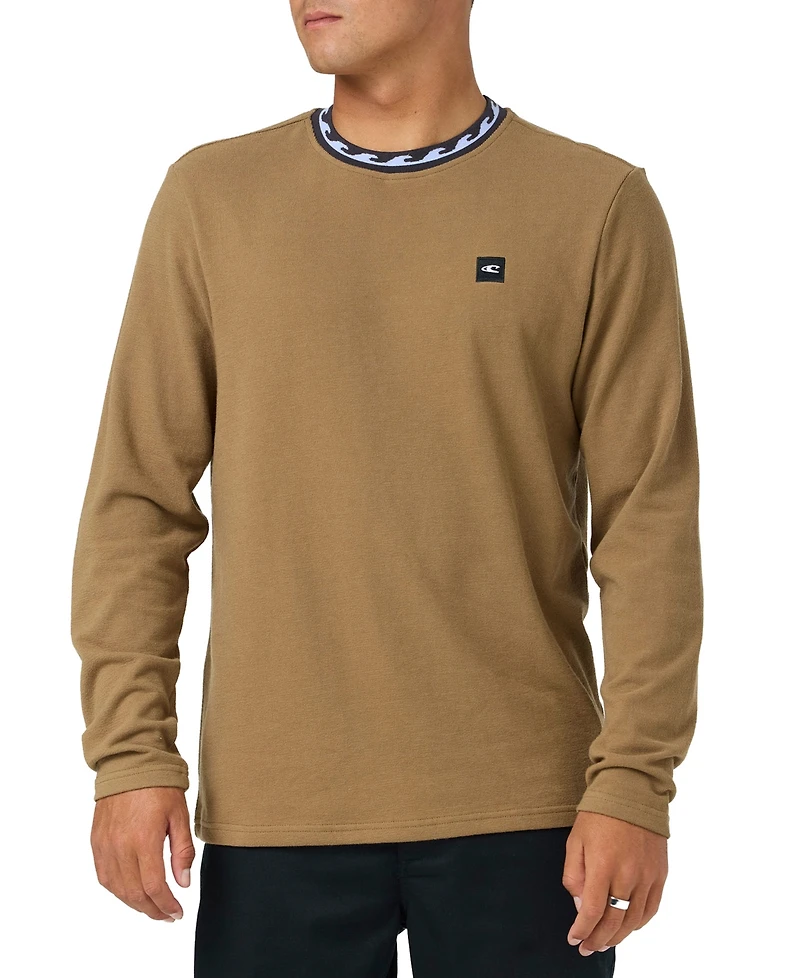 O'Neill Men's Wave Cult Bennett Long-Sleeve Crewneck Jacquard Wave-Pattern T-Shirt