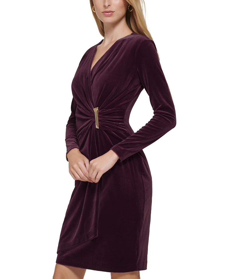 Calvin Klein Women's Velvet V-Neck Long-Sleeve Dress