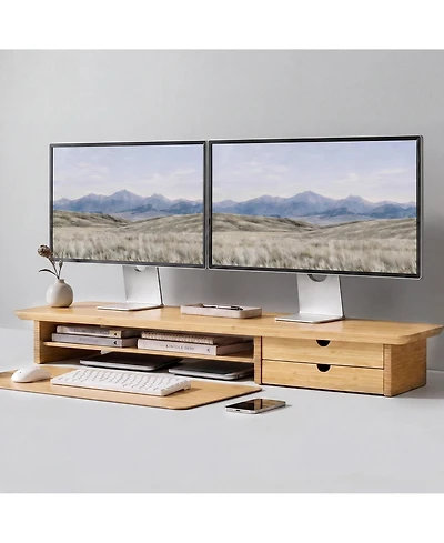 Danrong 39.3 Inch Dual Monitor Stand with Drawers Cable Management for Home Office