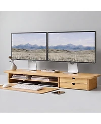 Danrong 39.3 Inch Dual Monitor Stand with Drawers Cable Management for Home Office