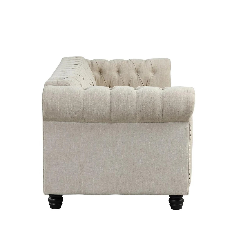 Morden Fort Linen Chesterfield 3 Seat Sofa Living Room Rolled Arm Couch with Button Tufted and Nailhead Trim