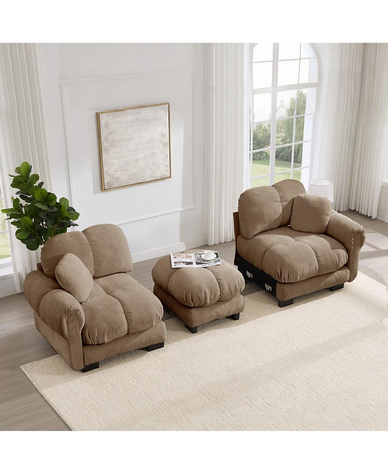 Clihome Chenille Cloud L-Shaped Loveseat Sofa,Stylish petal design Sofa Couch with Movable Ottoman