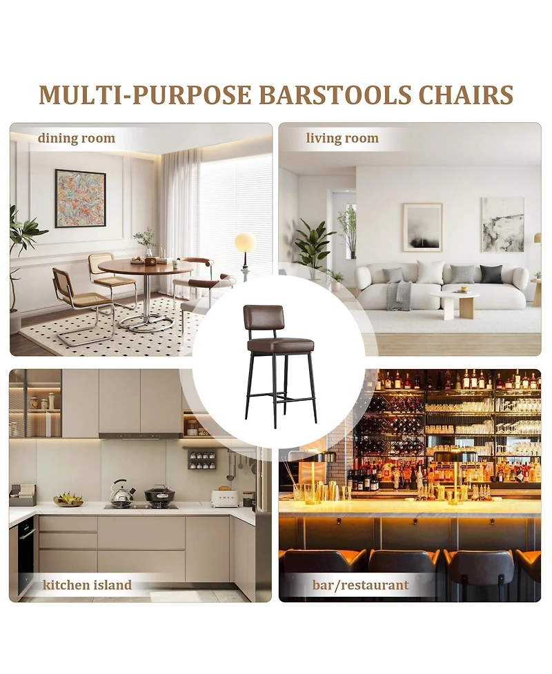 gaomon Set of 4 26 Inch Faux Leather Counter Height Barstools with Backs and Metal Legs for Kitchen Island and Home Bar