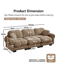 Clihome Chenille Cloud 3-Seater Sofa, Exquisite pillows and quilted back cushions