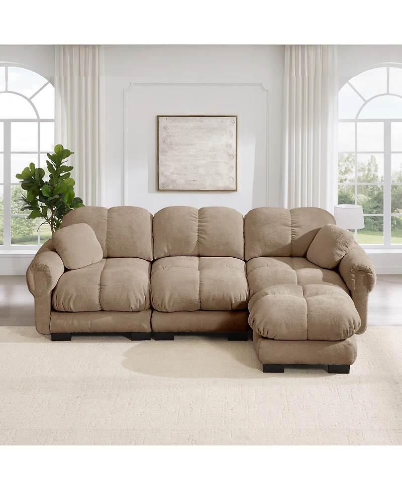 Clihome Oversize Chenille L-Shaped Sofa,Deep Seat Sofa Couch with Movable Ottoman