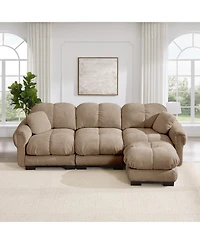 Clihome Oversize Chenille L-Shaped Sofa,Deep Seat Sofa Couch with Movable Ottoman