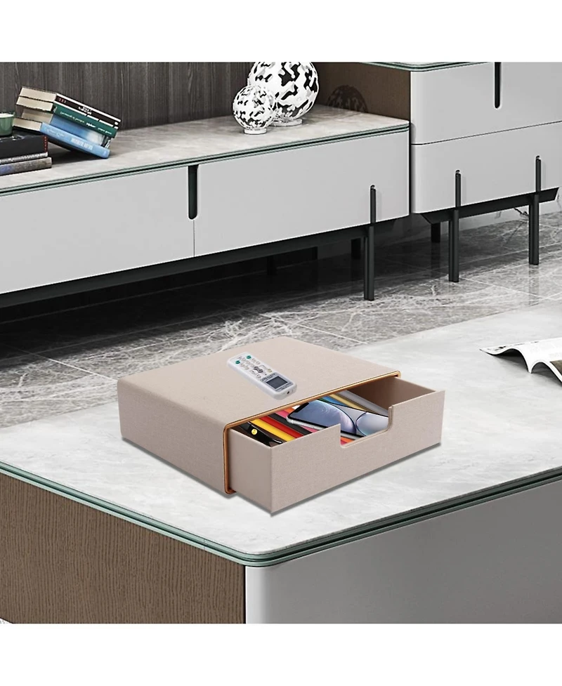 Danrong Faux Leather Stackable Drawer Organizer Desk File Storage For Home Office Supplies