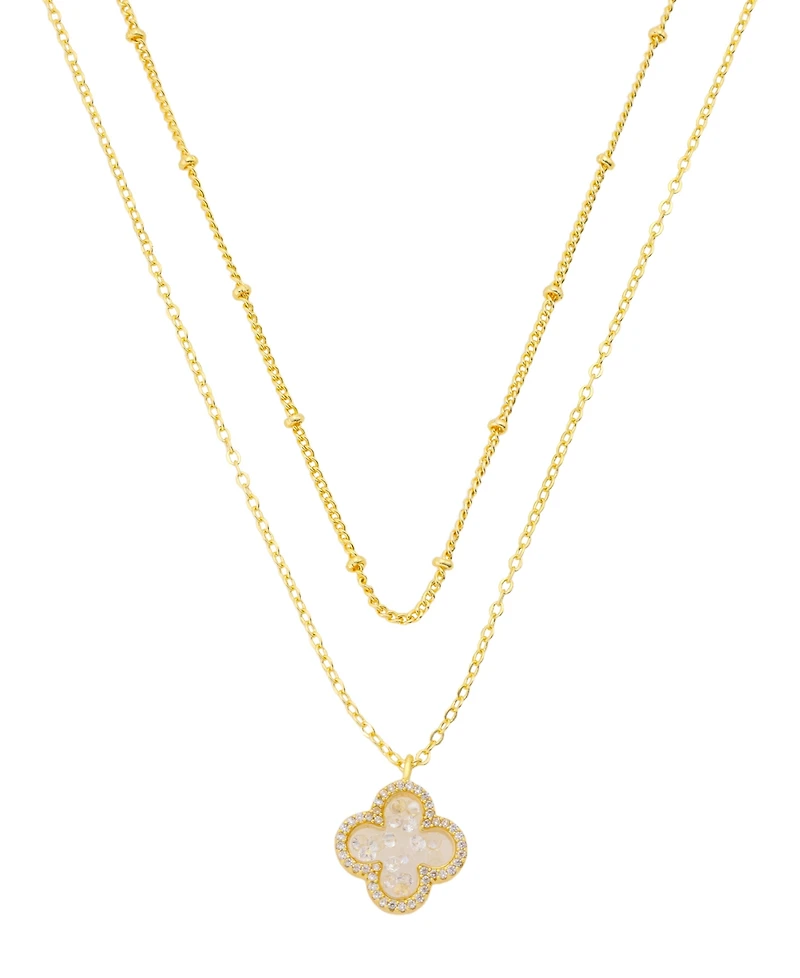 Unwritten Cubic Zirconia Gold-Plated Clover with Crystal Shakers Layered Necklace Set