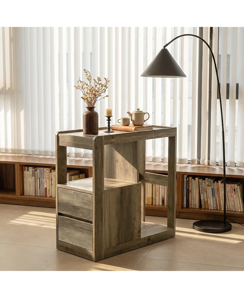 Tribesigns 12.6 Rolling Side Table with 2 Drawers and Storage Shelf