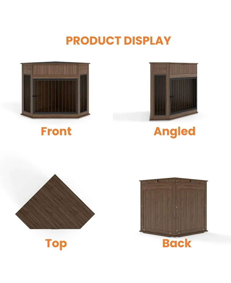 6thdruple 44.6" Corner Dog Crate with Fluted Drawer, for Small or Medium Dogs Decorative Dog Kennel End Table